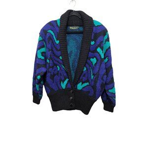 VTG Vera Pelle 80% Wool‎ Padded Shoulder Mohair Knit Old Money Cardigan